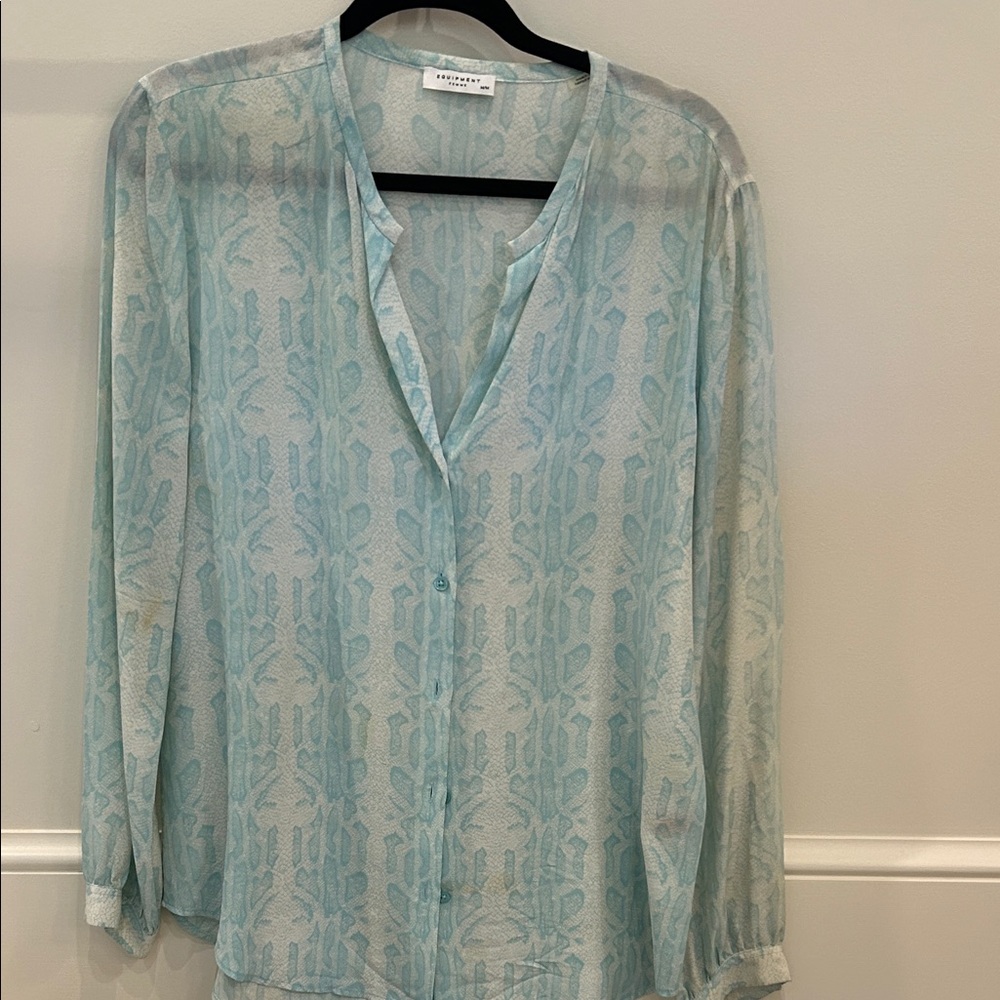 Equipment Light Blue Patterned Blouse - image 1